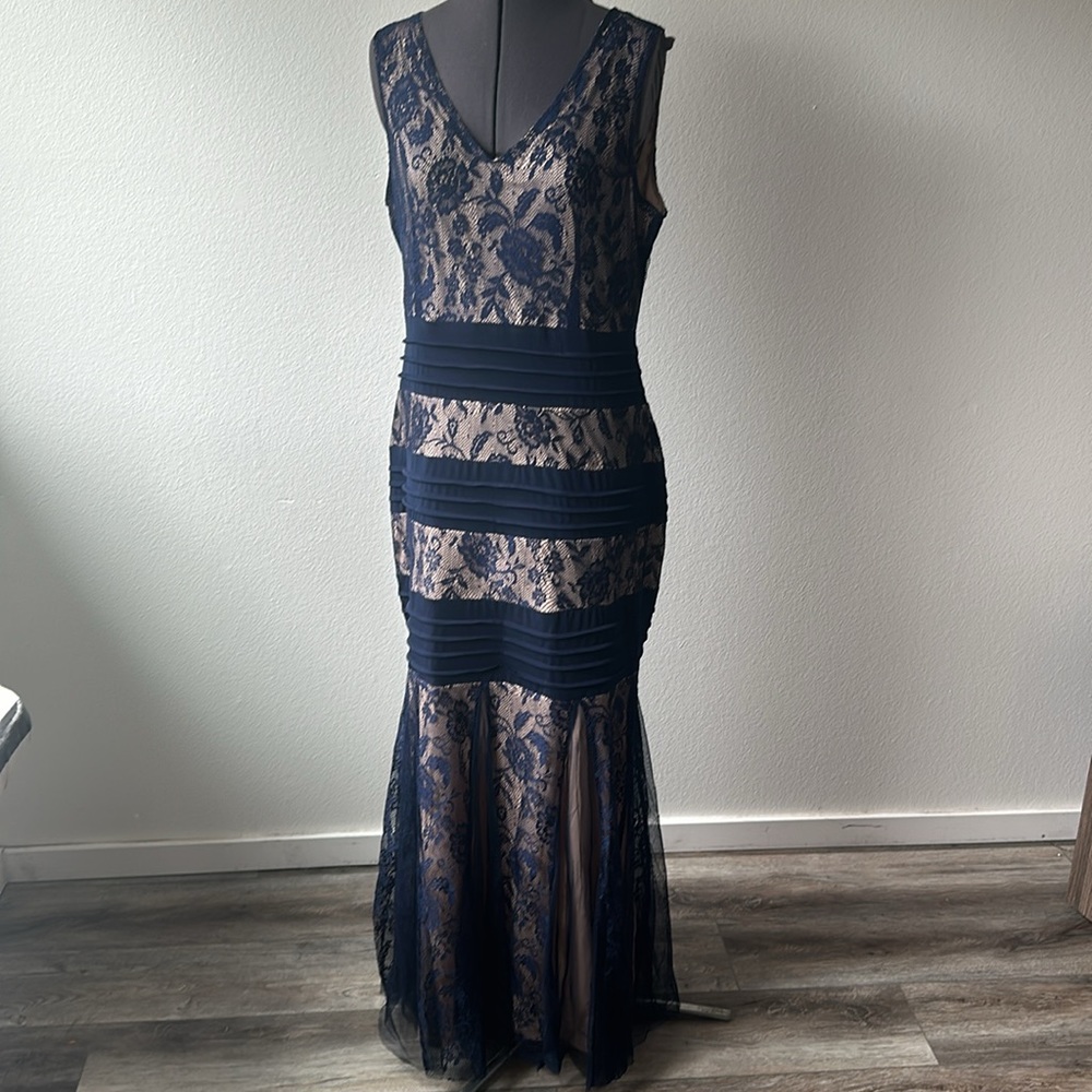 Candlelite dress navy blue lace and tan full length large gown- NAVY BLU…